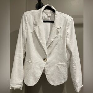 Halston Linen Blend One-Button Blazer White Large